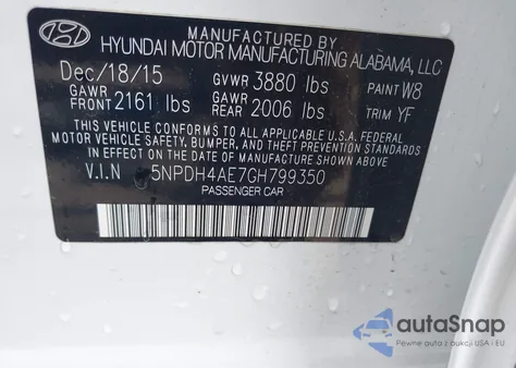 2016 Hyundai Elantra Se/Sport/Limited из США, поврежденный, VIN 5NPDH4AE7GH799350